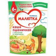 Малютка Каша безмолочная пшеничная, каша детская безмолочная, яблоко персик, 200 г, 1 шт.