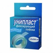 Унипласт пластырь фиксирующий, 1.25х500 см, пластырь медицинский, на основе медицинской пленки, 1 шт.