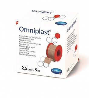 Omniplast Пластырь фиксирующий, 5мх2.5см, пластырь медицинский, тканевая основа, 1 шт.