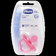 Chicco Physio Soft Пустышка силиконовая ортодонтическая 0-6 мес, розового цвета, 1 шт.