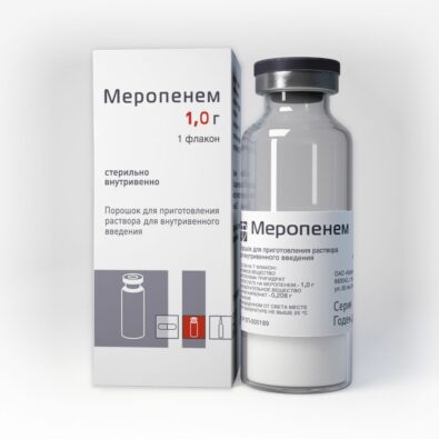 Меропенем, 1 г, порошок для приготовления раствора для внутривенного введения, 1 шт.