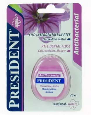 PresiDent Antibacterial зубная нить фитофлосс вощеная, 20 М, нити зубные, 1 шт.