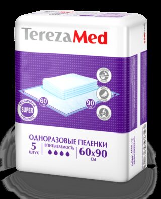 TerezaMed Super пеленки одноразовые, 90 смx60 см, Super (4 капли), 5 шт.