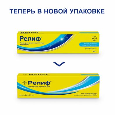 Релиф, 2.5 мг/г, мазь для ректального и наружного применения, 28.4 г, 1 шт.