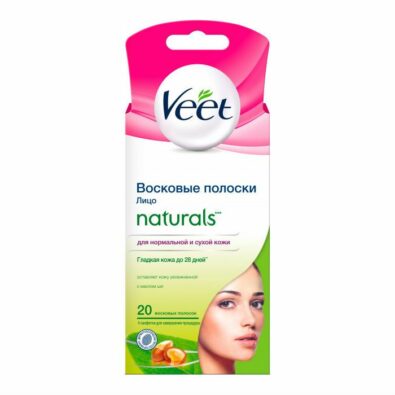 Veet Naturals полоски восковые для лица с маслом ши, полоски восковые, 20 шт.