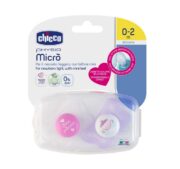 Chicco Physio Micro Пустышка силиконовая ортодонтическая, 0-2 месяца, розового цвета, 2 шт.