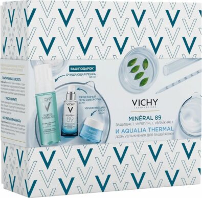 Vichy Набор Mineral 89 и Aqualia Thermal, набор, Минерал 89 Гель 50 мл + АТ легкий крем 50мл + ПТ пенка 150 мл, 3 шт.