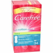 Carefree with Cotton Extract салфетки женские гигиенические с экстрактом хлопка, салфетки гигиенические, воздухопроницаемые, 34 шт.