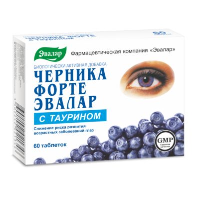 Черника форте с таурином, 0.62 г, таблетки, покрытые оболочкой, 60 шт.