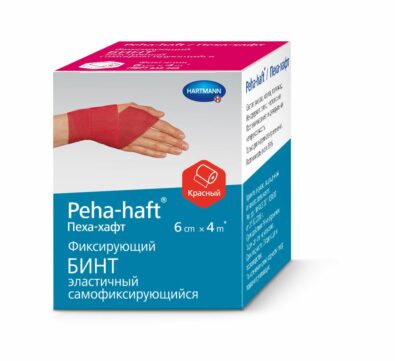 Peha-haft Бинт самофиксирующийся, 6смх4м, красного цвета, 1 шт.