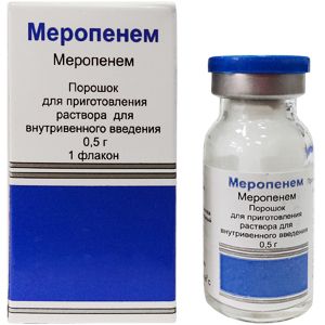 Меропенем, 0.5 г, порошок для приготовления раствора для внутривенного введения, 1 шт.