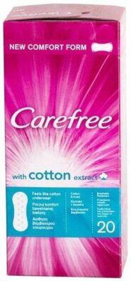 Carefree with Cotton Extract салфетки женские гигиенические с экстрактом хлопка, салфетки гигиенические, воздухопроницаемые, 20 шт.