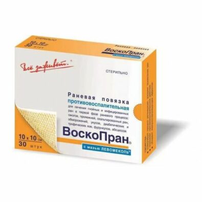 Воскопран повязка атравматическая с мазью левомеколь, 10 х 10 см, повязка, 30 шт.