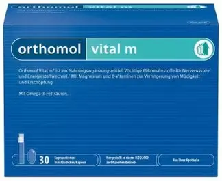 Orthomol Vital m набор бутылочка питьевая+капсулы, питьевые бутылочки и капсулы, на 30 дней, 30 шт.