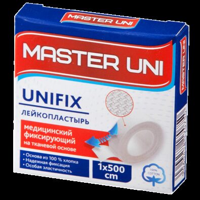 Master Uni Unifix Лейкопластырь тканевая основа, 1х500см, пластырь, 1 шт.