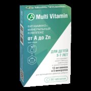 Multi Vitamin Комплекс от А до Zn для детей, 860 мг, таблетки жевательные, для детей с 3х лет до 7 лет, 30 шт.