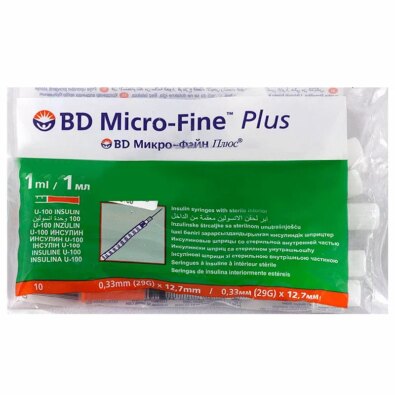 Шприц инсулиновый одноразовый BD Micro-Fine Plus U-100, 1 мл, 1мл, 29 G (0,33×12,7), 10 шт.