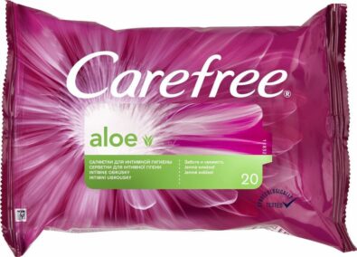 Carefree Aloe Intimate влажные салфетки для интимной гигиены, салфетки влажные, 20 шт.