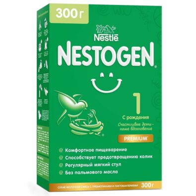 Nestogen 1, для детей с рождения, смесь молочная сухая, с пребиотиками и лактобактериями, 300 г, 1 шт.