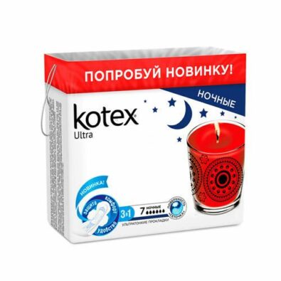 Kotex ultra night прокладки ночные поверхность сеточка, прокладки гигиенические, 7 шт.