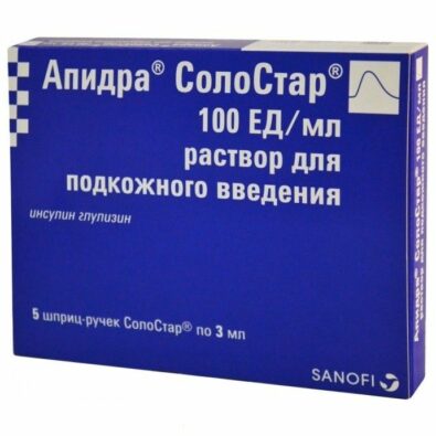 Апидра СолоСтар, 100 ЕД/мл, раствор для подкожного введения, 3 мл, 5 шт.