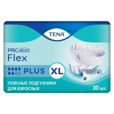 Подгузники для взрослых Tena Flex Plus, XL, 105-153 см, 6 капель, 30 шт.