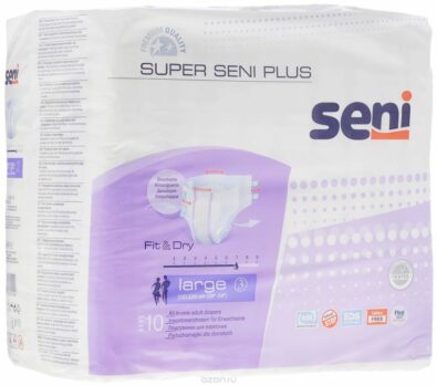 Seni Super Plus Подгузники для взрослых, Large L (3), 100-150 см, 10 шт.