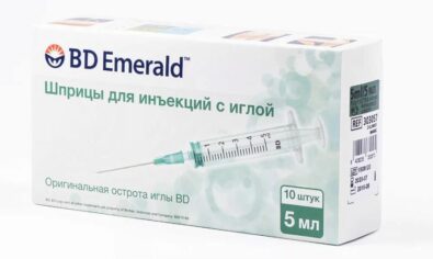 Шприц трехкомпонентный инъекционный одноразовый BD Emerald, 0.8х40(21G).5мл (303057), зеленого цвета, 10 шт.