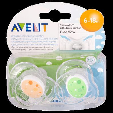 Соски-пустышки Philips Avent Free Flow, (86400) SCF180/24, 6-18 мес., в ассортименте, 2 шт.