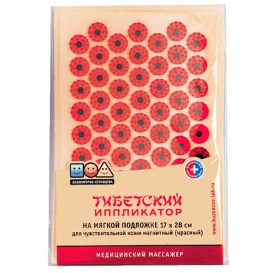 Иппликатор Кузнецова Тибетский на мягкой подложке, 17х28 см, красный (для чувствительной кожи, магнитный), 1 шт.