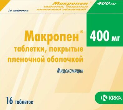 Макропен, 400 мг, таблетки, покрытые пленочной оболочкой, 16 шт.