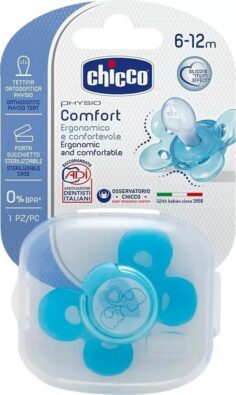 Chicco Physio Comfort Пустышка силиконовая слоники, 6-12 месяцев, 1 шт.