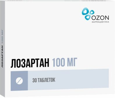 Лозартан, 100 мг, таблетки, покрытые пленочной оболочкой, 30 шт.