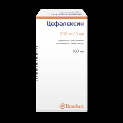 Цефалексин, 250 мг/5 мл, гранулы для приготовления суспензии для приема внутрь, 40 г (100 мл), 1 шт.