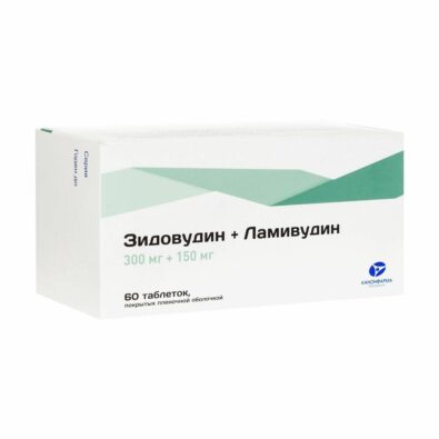 Зидовудин+Ламивудин, 300 мг+150 мг, таблетки, покрытые пленочной оболочкой, 60 шт.