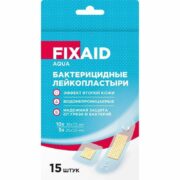 Fixaid Aqua Лейкопластырь бактерицидный эффект второй кожи, 10шт-1,9×7,2см;5шт-2,5×2,5см, пластырь, прозрачная основа, 15 шт.