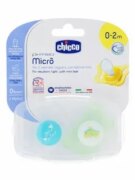 Chicco Physio Micro Пустышка силиконовая ортодонтическая, 0-2 месяца, голубого цвета, 2 шт.