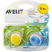 Соски-пустышки Philips Avent Free Flow, (86390) SCF180/23, 0-6 мес., в ассортименте, 2 шт.