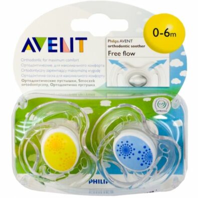 Соски-пустышки Philips Avent Free Flow, (86390) SCF180/23, 0-6 мес., в ассортименте, 2 шт.