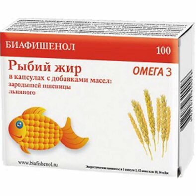 Биафишенол рыбий жир с маслом зародышей пшеницы и льна, 0.3 г, капсулы, 100 шт.