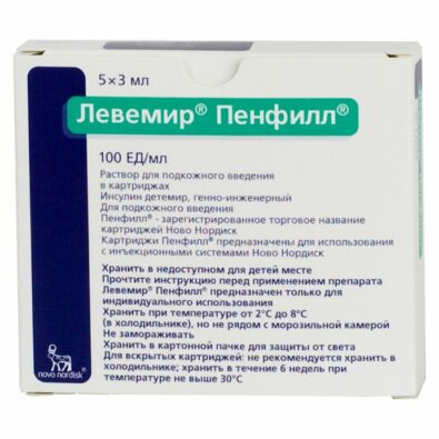 Левемир Пенфилл, 100 ЕД/мл, раствор для подкожного введения, 3 мл, 5 шт.